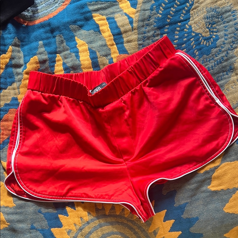 Zara Retro Red Shorts with White Piping